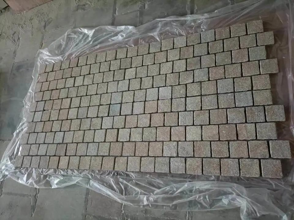 Natural Stone Paver Patio G682 Flamed Granite Cobblestone Back Mesh for Plaza Park Design