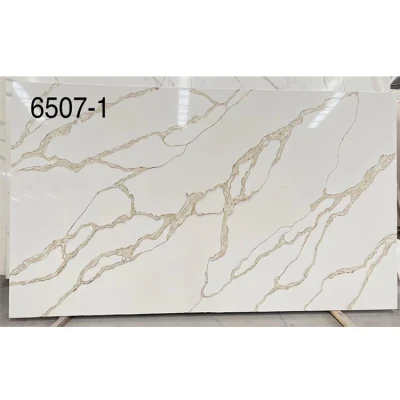 Dalles préfabriquées de comptoirs en pierre de quartz blanc d'or de salle de bains de paillasse de cuisine de quartz de marbre préfabriqués